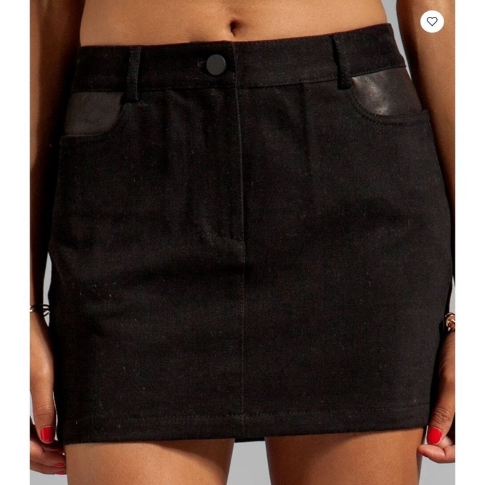 T Alexander Wang Lambskin Leather & Denim Mini Skirt Black Size 28